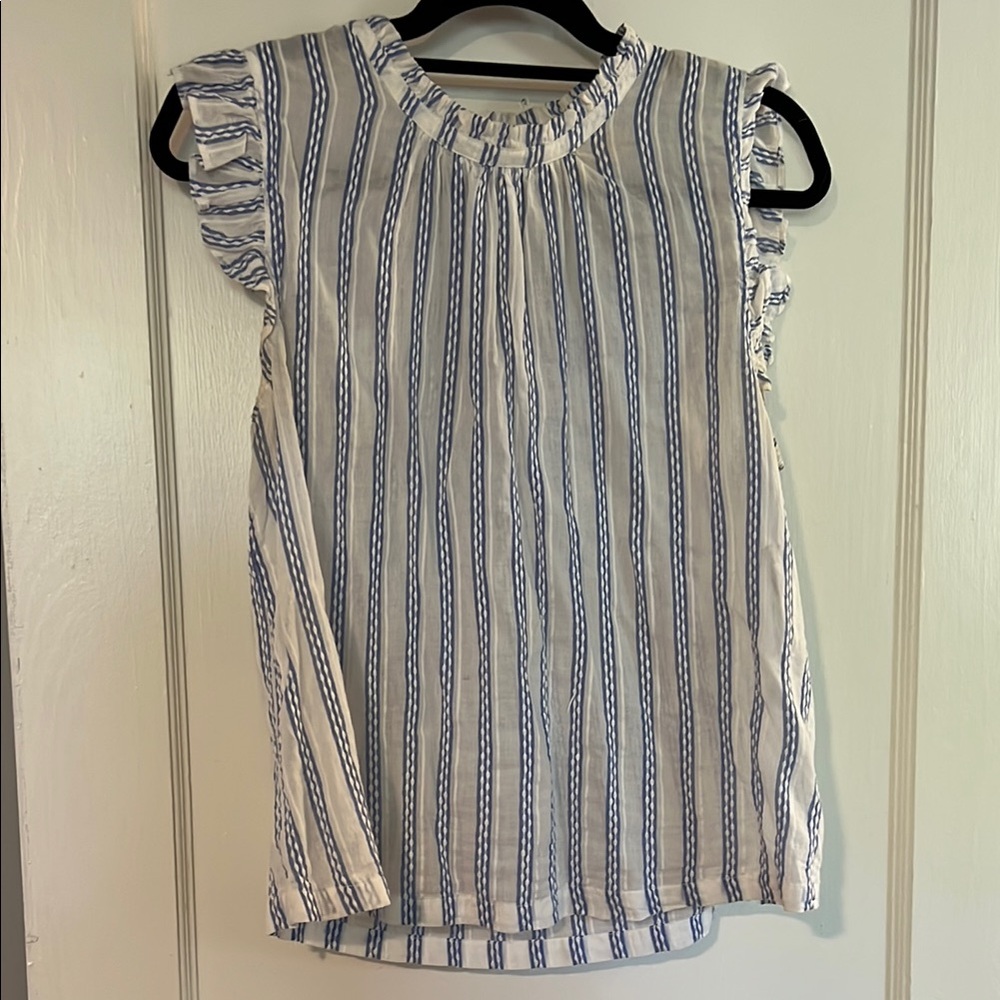 Anthropologie Blue and White Flutter Sleeve Tank Blouse
